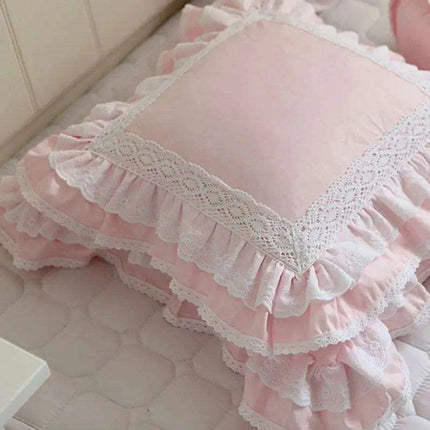 Charming Pink Satin Cushion Cover with Delicate Lace Detailing for Elegant Home Accents