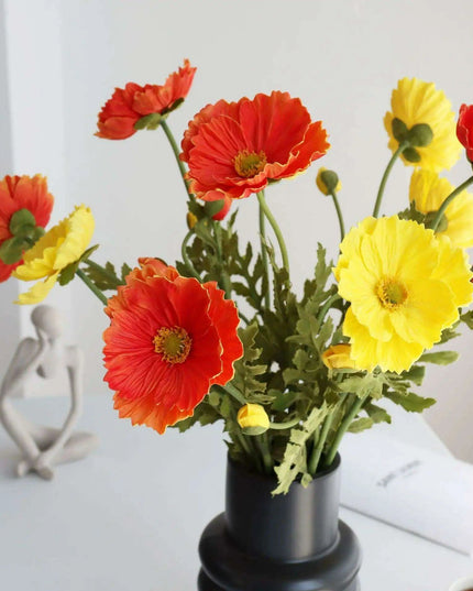 Elegant Faux Poppy Arrangements with Lush Greenery for Timeless Home Decor and Thoughtful Gifts