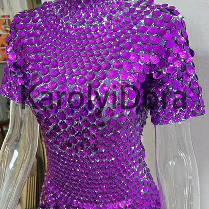 KarolyiDora XXXL Lake Blue Sequins Mini Dress for Nightclub & Dance