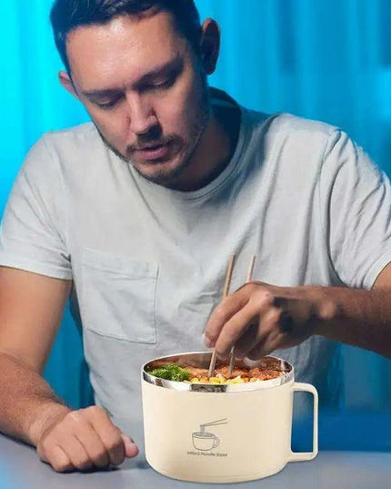 Portable 1300ml Insulated Stainless Steel Noodle Bowl Set with Lid, Chopsticks & Spoon – Ideal for Home, School, and Outdoor Dining