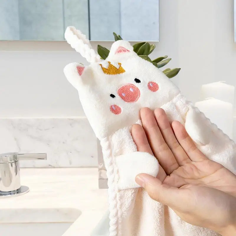 Cute Piggy Hanging Kitchen Towels with Microfiber Coral Fleece
