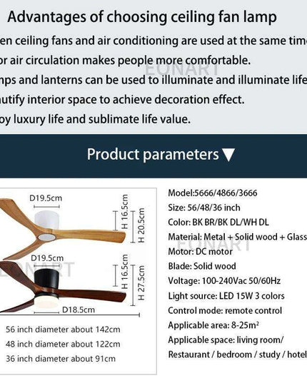 48-Inch Modern White Wood Ceiling Fan with Integrated LED Light and Remote Control