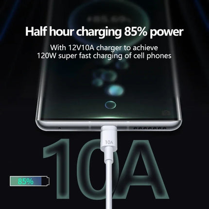 120W USB-A to USB-C Fast Charging Cable — 10A, 0.3m to 2m