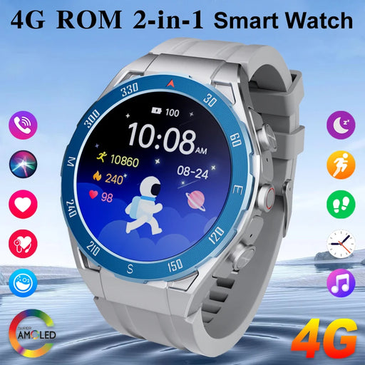 2-in-1 AMOLED Smartwatch with GPS Tracker and 4GB Music Storage for Men - Bluetooth Headphones Included
