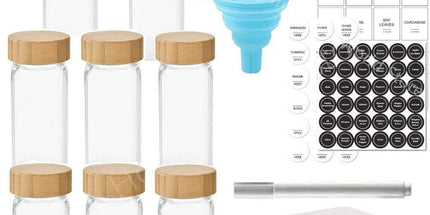 Elegant Glass Spice Jars with Bamboo Lids - 4oz Seasoning Containers for Organized Kitchen Storage