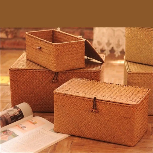 Handwoven Seagrass Storage Basket: Sustainable Organizer with Lid