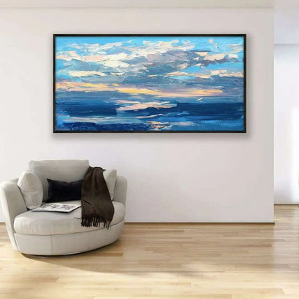 Tranquil Horizon Large Handmade Abstract Oil Painting for Peaceful Home Decor