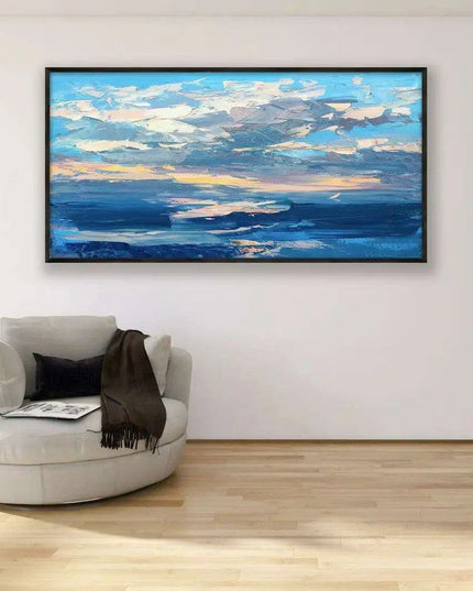 Tranquil Horizon Large Handmade Abstract Oil Painting for Peaceful Home Decor