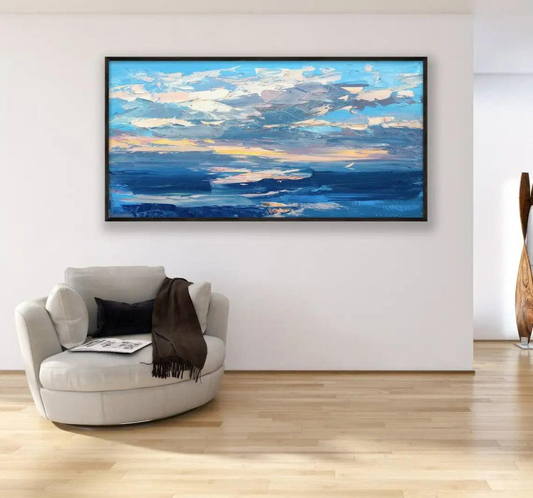 Tranquil Horizon Large Handmade Abstract Oil Painting for Peaceful Home Decor