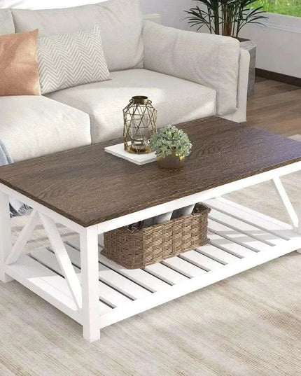 Farmhouse Style Coffee Table with Convenient Storage Shelf - Quick Assembly and Sturdy Build