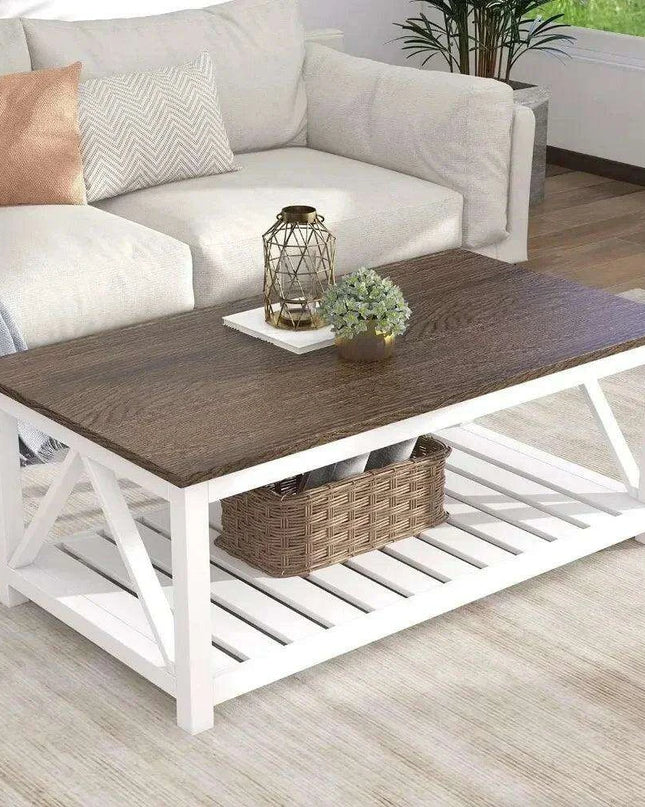 Farmhouse Style Coffee Table with Convenient Storage Shelf - Quick Assembly and Sturdy Build