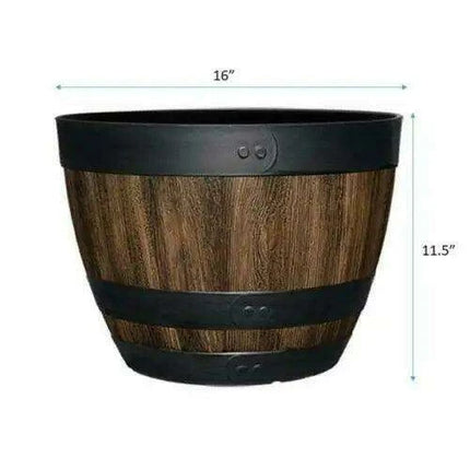 Vintage Charm 16-Inch Durable Resin Barrel Planter for Your Garden Oasis