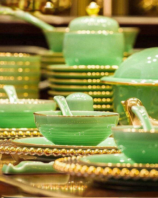 Sophisticated Blue and White Porcelain Dinnerware Set with Opulent Gold Accents