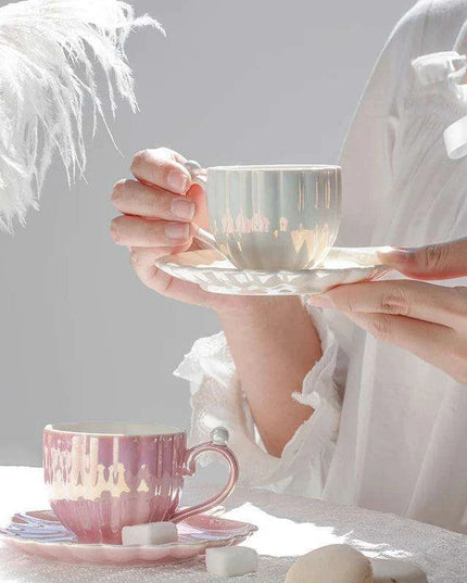 Elegant Pearl Shell Ceramic Tea and Coffee Ensemble - Transform Your Afternoon Experience