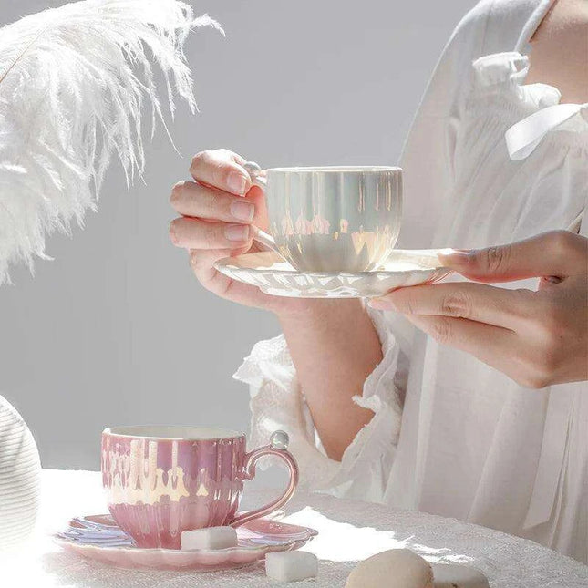 Elegant Pearl Shell Ceramic Tea and Coffee Ensemble - Transform Your Afternoon Experience