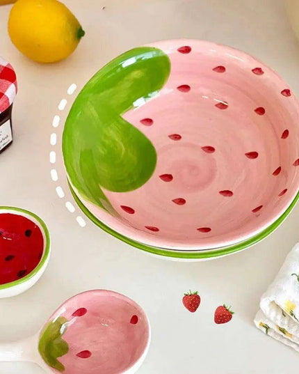 Vibrant Fruit-Themed Handcrafted Ceramic Ramen Set with Artisan Spoon and Bowl