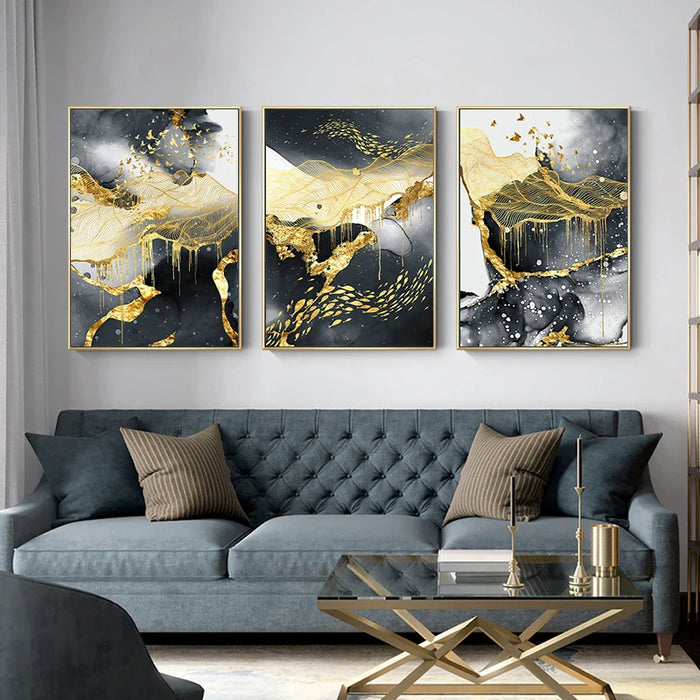 Elegant Golden Marble Canvas Art: Luxurious Accent for Stylish Home Decor