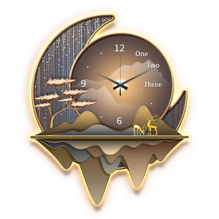 Light Luxury Silent Wall Clock & Lamp | Decorative Living Room Statement Piece