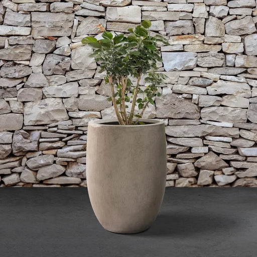 Weathered Concrete Tall Outdoor Planter with Modern Design and Drainage System