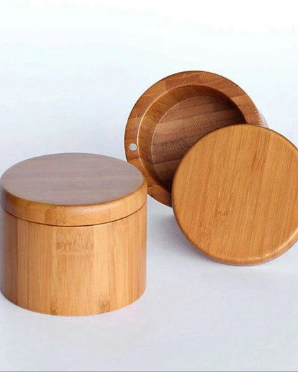 Bamboo Salt Box Organizer with Magnetic Swivel Lid - Stylish Kitchen Essential