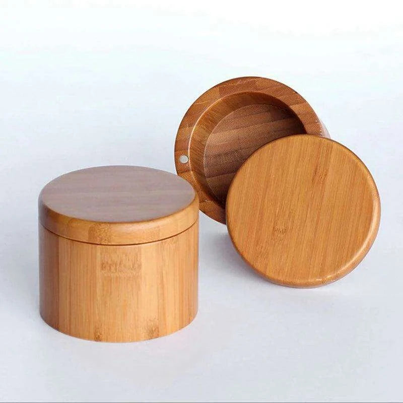 Bamboo Salt Box Organizer with Magnetic Swivel Lid - Stylish Kitchen Essential