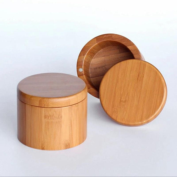 Bamboo Salt Box Organizer with Magnetic Swivel Lid - Stylish Kitchen Essential