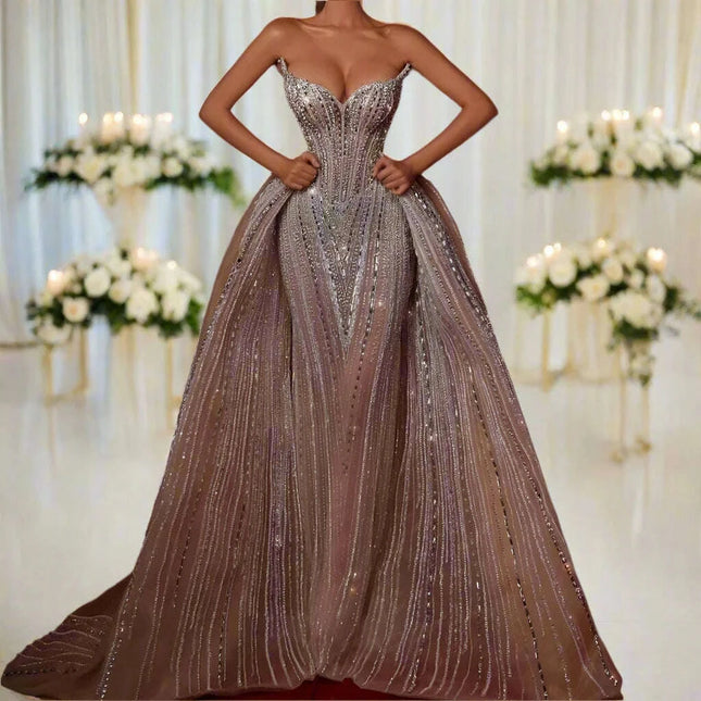 Elegant Strapless Bridal Gown with Detachable Train and Dazzling Embellishments