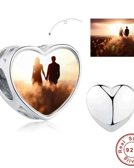 Customizable 925 Sterling Silver Heart Charm with Free Photo Engraving