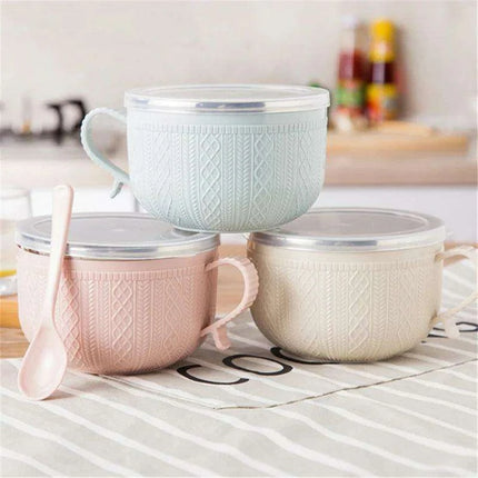 Premium Insulated Stainless Steel Ramen Bowl Set with Lid and Spoon - Large Double-layer Design for Instant Noodles