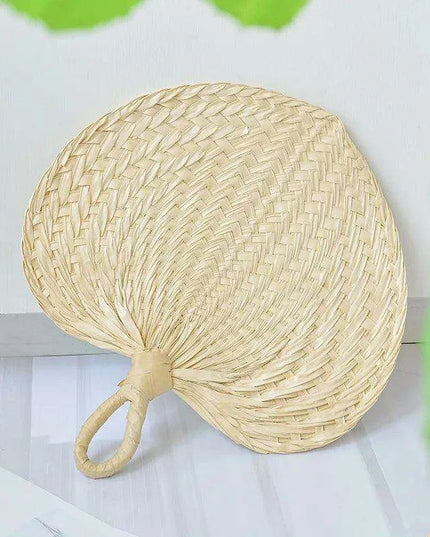Vintage Raffia Hand Fan - Artisan Bamboo Cooling Accessory for Elegant Summer Celebrations