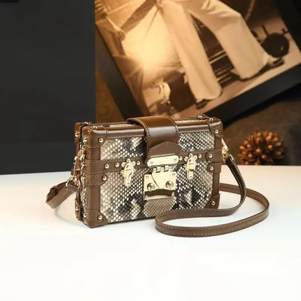 Genuine Leather Box Crossbody Bag — Women’s Shoulder Bag with Gold Hardware