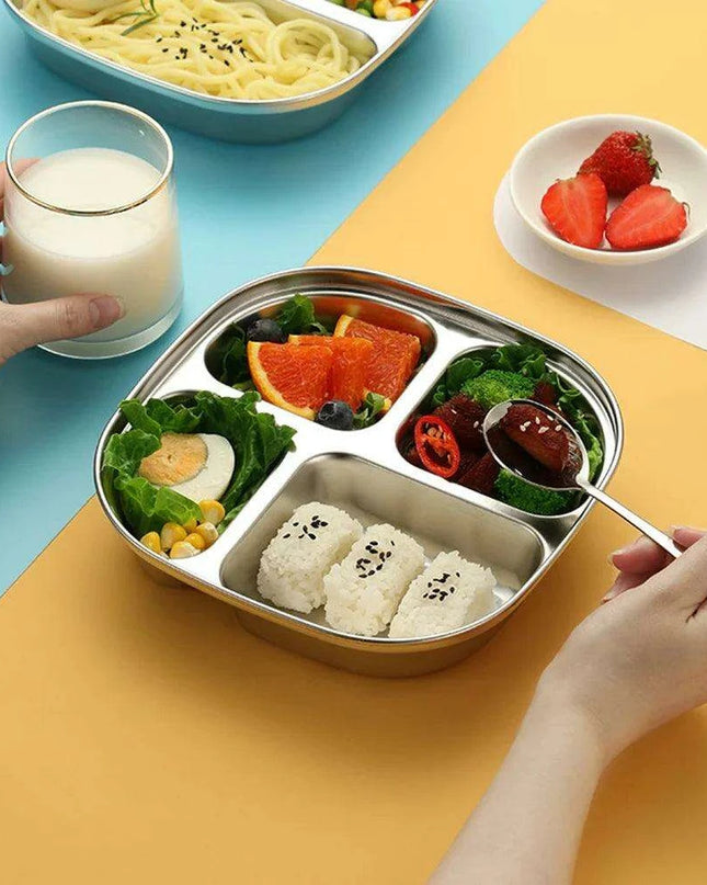 Sophisticated Stainless Steel Sectioned Plate for Gourmet Dining