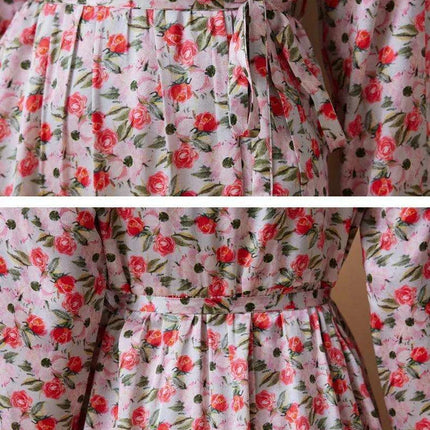 Elegant Floral A-line Silk Dress with Stand Neck for Women