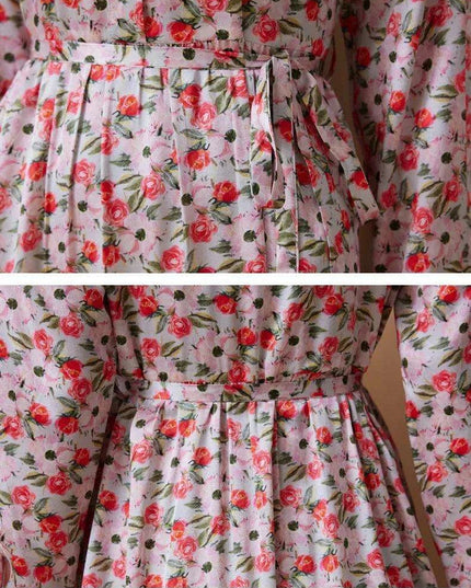 Elegant Floral A-line Silk Dress with Stand Neck for Women