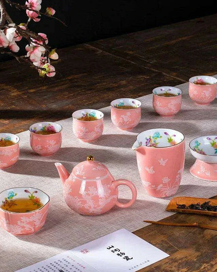 Portable Handcrafted Jade Porcelain Tea Set with Chic Travel Case: Elegance On-the-Go