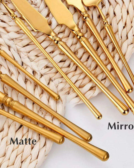 Sophisticated Antique Gold Matte Flatware Set - Premium Stainless Steel Cutlery for Elegant Dining Experiences