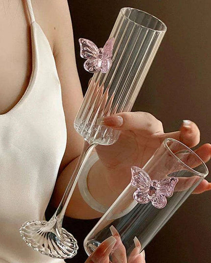 Enchanting Pink Butterfly Bowknot Glass Goblet – Elegant Drinkware for Every Festivity