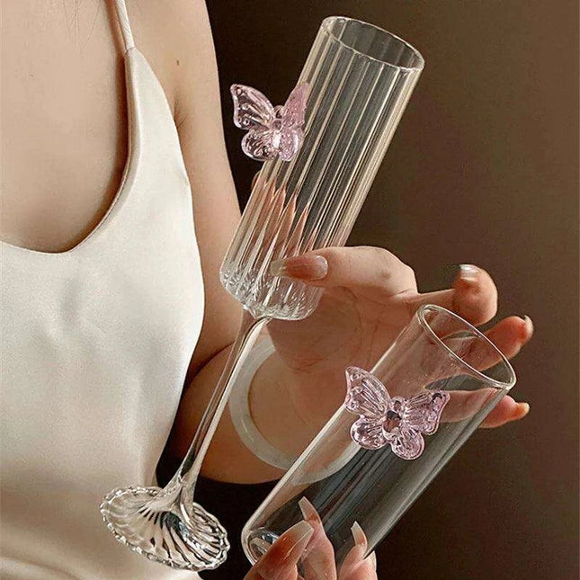 Enchanting Pink Butterfly Bowknot Glass Goblet – Elegant Drinkware for Every Festivity