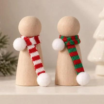 Mini Striped Knitted Christmas Scarves with Pom-Pom Ends, 15 cm