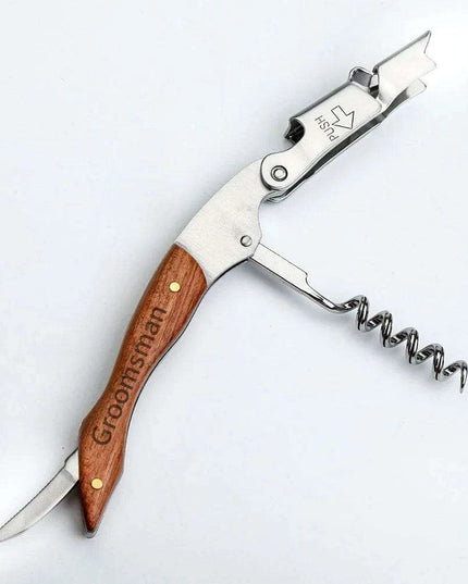 Custom Engraved Stainless Steel Wine Opener Set - Ideal Gift for Wine Lovers and Groomsmen