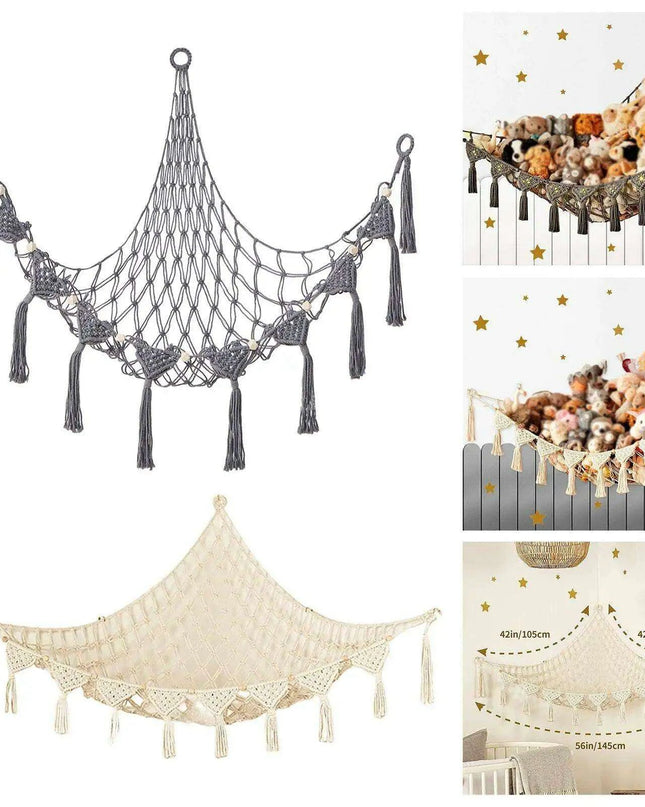 Stylish Bohemian Macrame Toy Storage Hammock with Chic Design