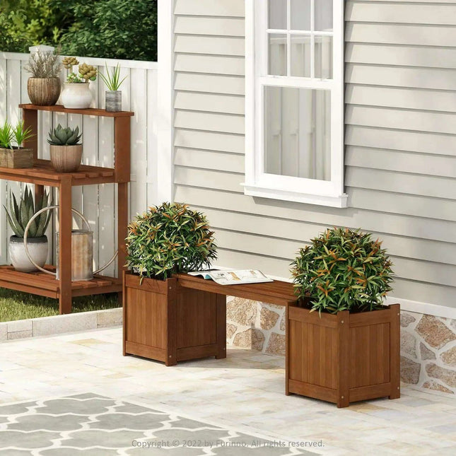 Tioman Hardwood Garden Bench Planter - Stylish Outdoor Seating and Flower Box Combination