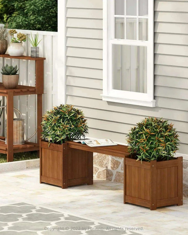 Tioman Hardwood Garden Bench Planter - Stylish Outdoor Seating and Flower Box Combination