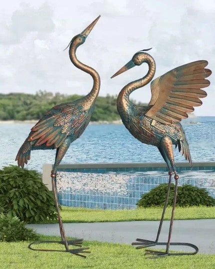 Majestic Bronze Crane Garden Sculpture for Timeless Outdoor Elegance - Transform Your Landscape