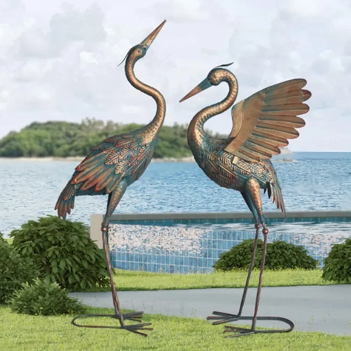 Bronze Heron Crane Sculpture for Outdoor Garden Décor - 33-37 Inches