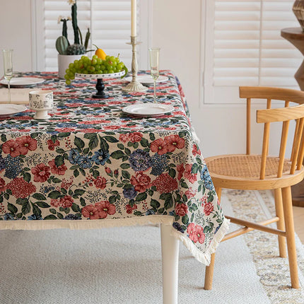 Vintage Floral Jacquard Tablecloth — Pastoral, 13 Colours, 8 Sizes