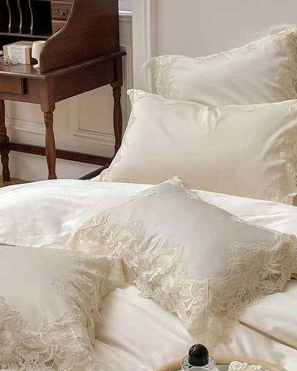 Romantic Chic French Lace Bedding Ensemble - Luxurious 1000TC Egyptian Cotton Duvet Cover, Sheets & Pillowcases Set