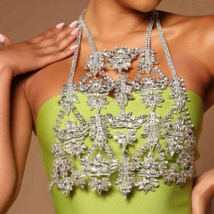 Crystal Rhinestone Bralette with Chic Geometric Body Chain