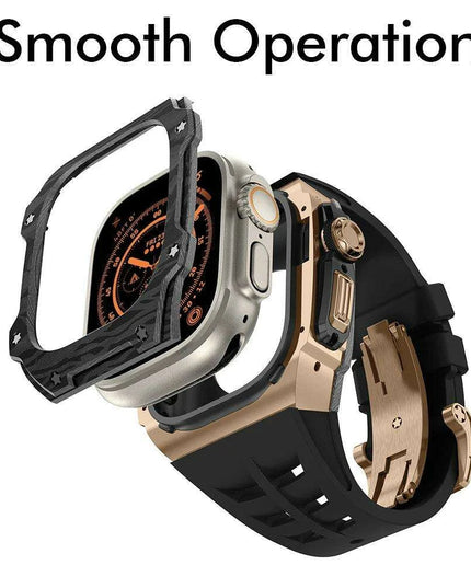 Transform Your Apple Watch Ultra 49mm with a Luxurious Carbon Fiber Case and Fluororubber Strap Set - Redefine Your Elegance!