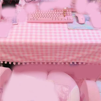 KECTTIO Kawaii Hot Pink Rectangular Cotton Tablecloth - Plaid Design,